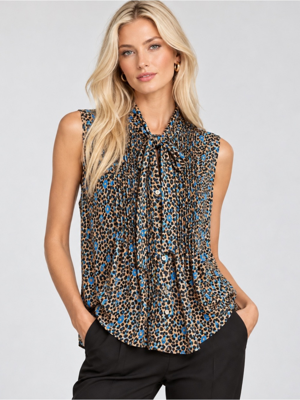 Diane Von Furstenberg Aidan Silk Leopard Print Sleevless Blouse Size 10